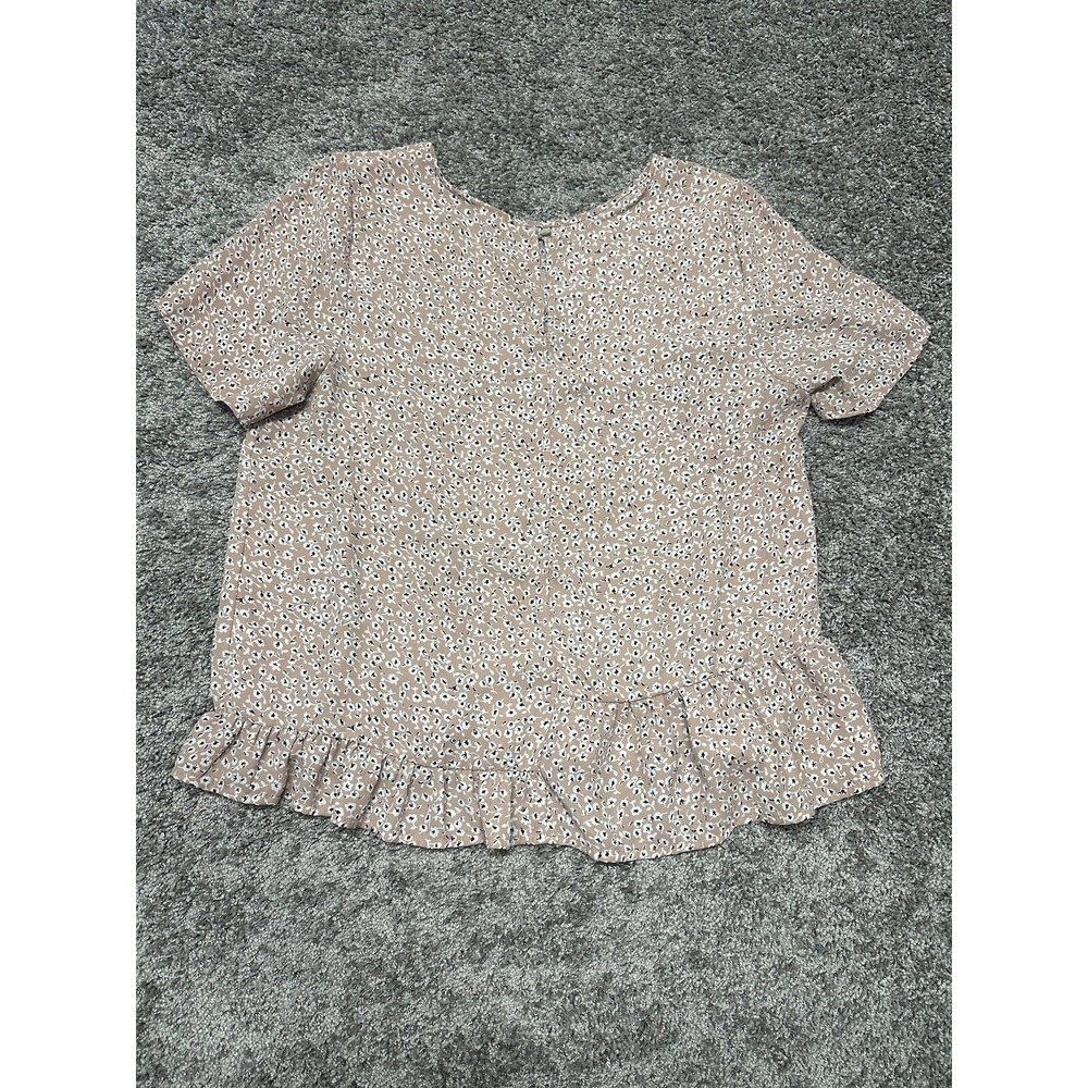 Copper Key Women Top Size XL Floral Spring Short Sleeve Cottage Blouse Ruffle - Picture 5 of 7